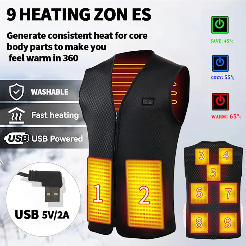 Heated Vest Men Women Electric Graphene Heat USB Jacket For Camping