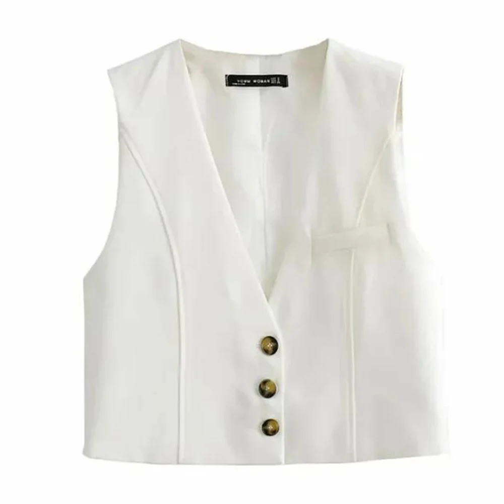 Modern Women's Vest Single-breasted V Neck Fashion Casual Sleeveless Coats Jackets Clothing 나시탑