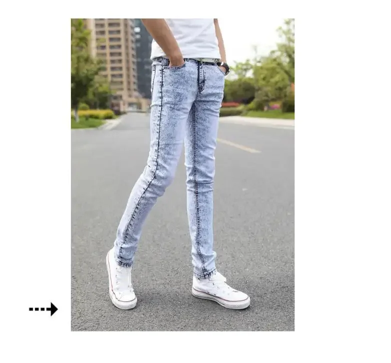 Men's Skinny Gray Sky blue Denim Jeans New Fashion Men Pencil Pants Slim Jeans Men Skinny Long Jeans