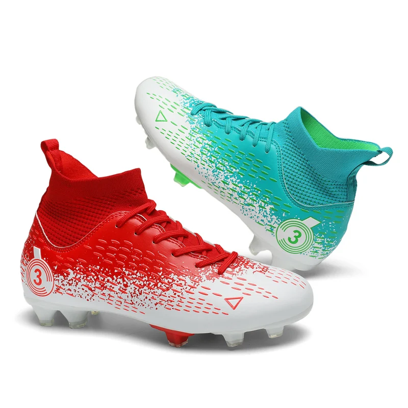 Men's High-Top Soccer Shoes FG/TF Football Boots Chilidren Anti-Slip Grass Training Soccer Cleats Wide Size 31-48
