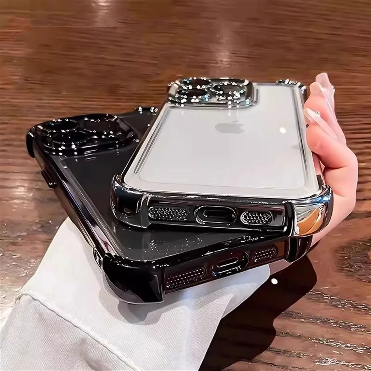 Luxurious Shockproof Silicone Phone Case with Lens Protection and Transparent Back Cover