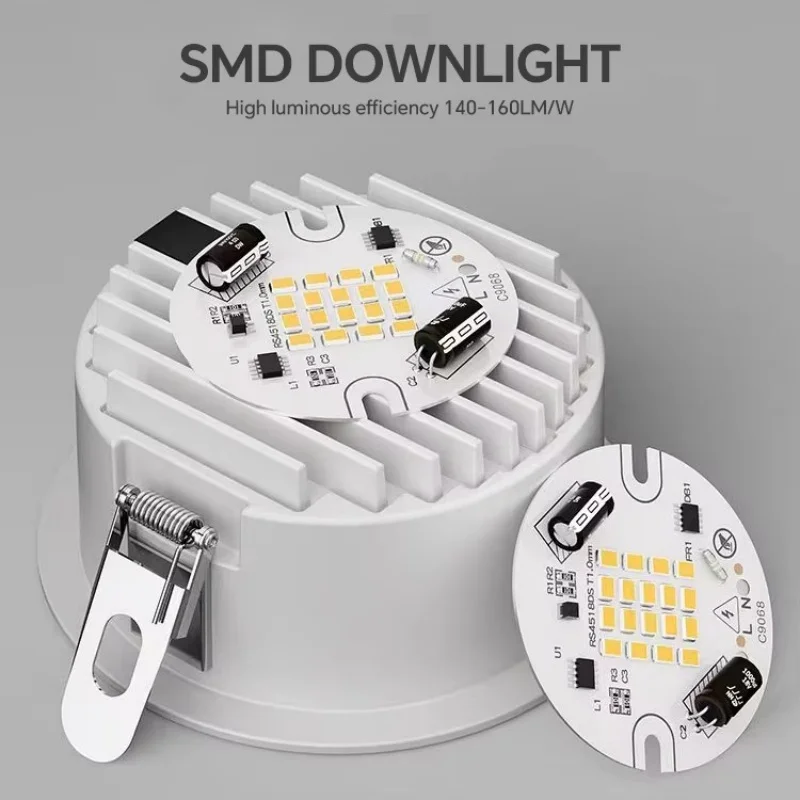 고휘도 7W 10W 12W 15W 매립형 COB LED 다운라이트 디밍 가능 눈부심 방지 스팟 조명 (통합 루멘 120-160Lm/W)