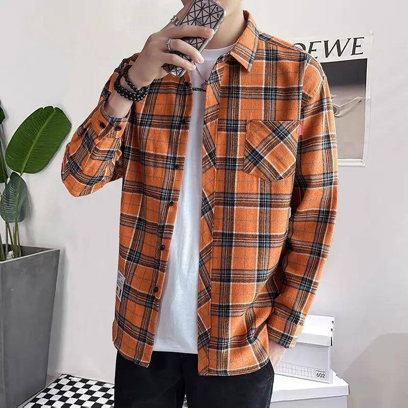 thumbnail image 1 of Camisa y blusa para hombre, manga larga, para hombre, con bolsillo, a cuadros, marca barata, botones, ropa de lujo original, estética social, cuello, 1 of 5
