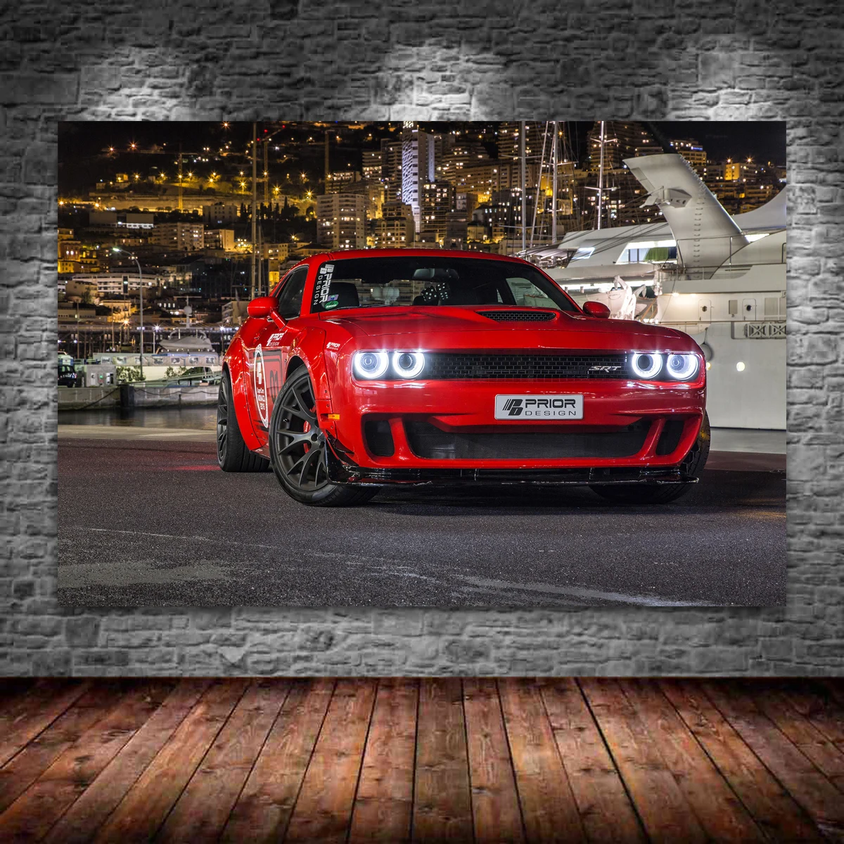 Red Muscle Dodge Challenger Car 5 Pieces Canvas Wall Art Poster Print Home Decor 