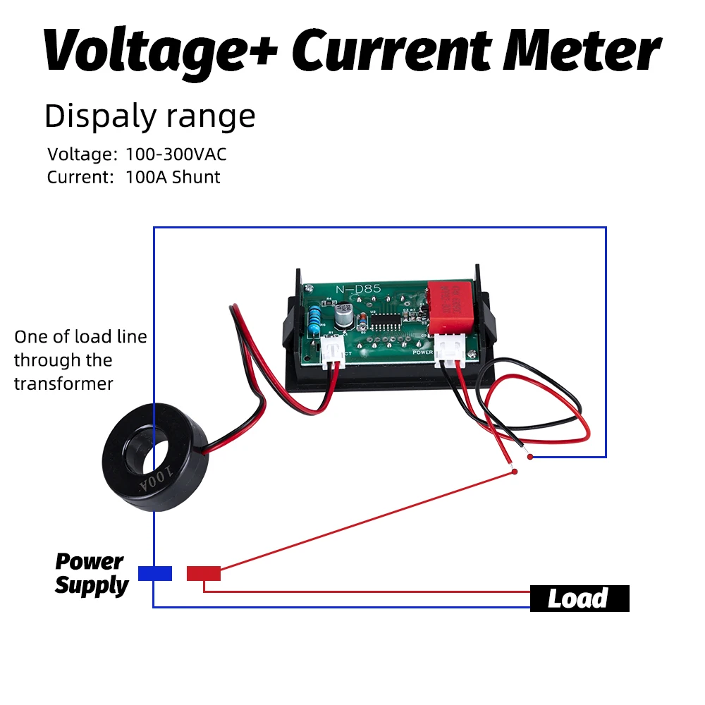 Description Picture 6 of item0.56'' Digital Voltmeter Ammeter AC 0-100A AC60-500V LED Display Voltage Current Meters Tester Detector
