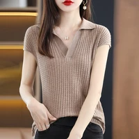 T Shirt Youth Top Petite Knitted Wholesale Ladies Polo Neck Tee Shirts Korean Pullover Luxury High Quality Flower Good Xxl Black - Image 2