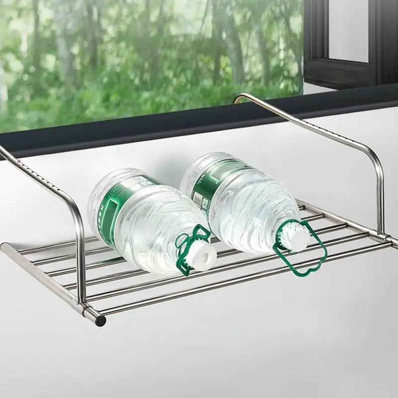 14cm Stainless steel folding drying rack balcony indoor window shoe rack balcony telescopic hanging clothes walls Balcony