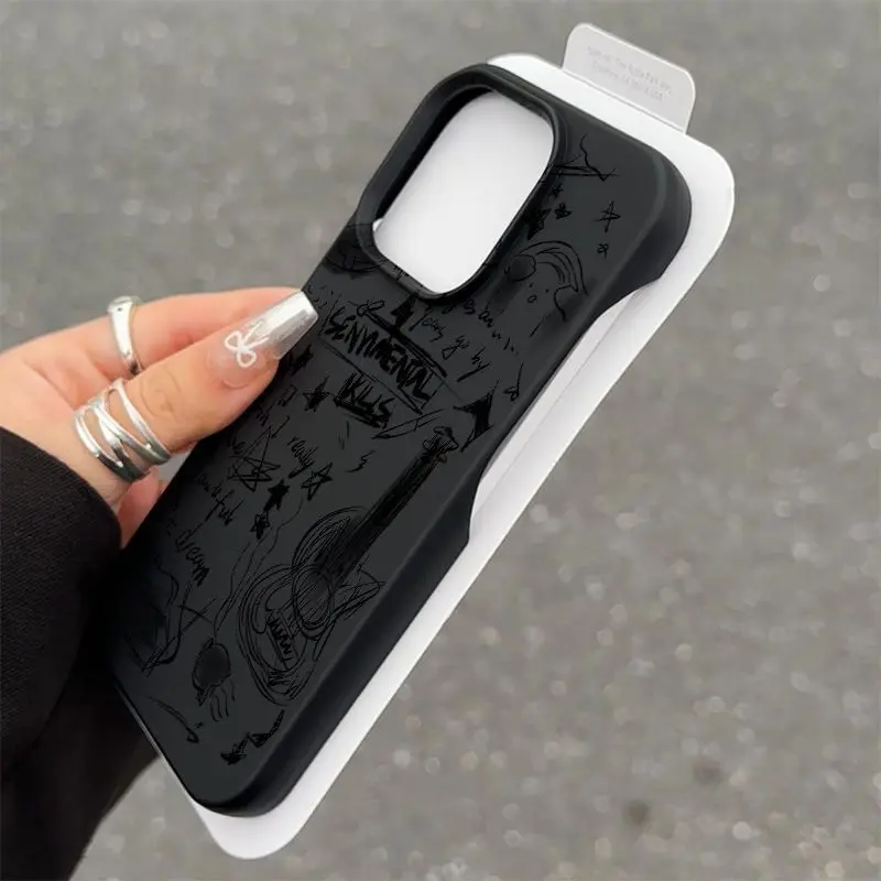 Black Guitar Design Shockproof Silicone Phone Case - Anti-Drop, Borderless, Soft TPU Cover
