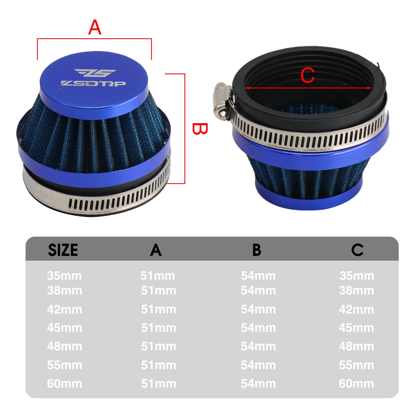 ZSDTRP 범용 기화기 에어 필터 클리너 KEIHI KOSO MIKUNI OKO 기화기 용 48mm 55mm 60mm 오토바이 스쿠터