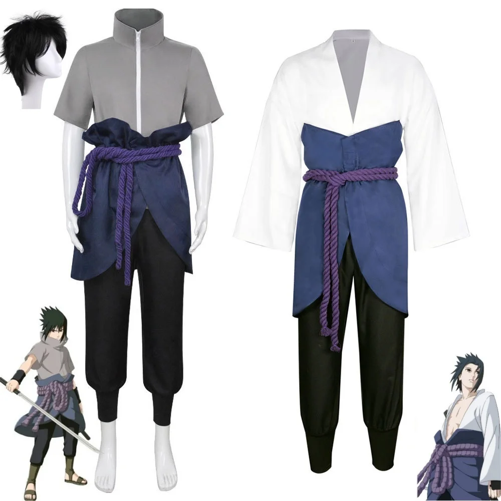 

Child Adult Anime Ninja Uchiha Sasuke Cosplay Costume Wig Men Uniform Kimono Sportswear Coat Pants Suit Halloween Unisex Outfit