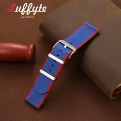 Breathable Sport Comfort Nylon Watch Band - Unisex Quick Release Wristband - 22mm (Dark Blue - Red)
