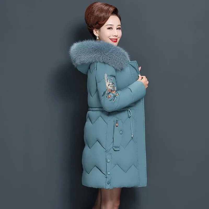

2023 New Autumn Winter Middle-aged Elderly Women Long Cotton-padded Clothes Plus Size Thick Hoodie Down Padded Jacket