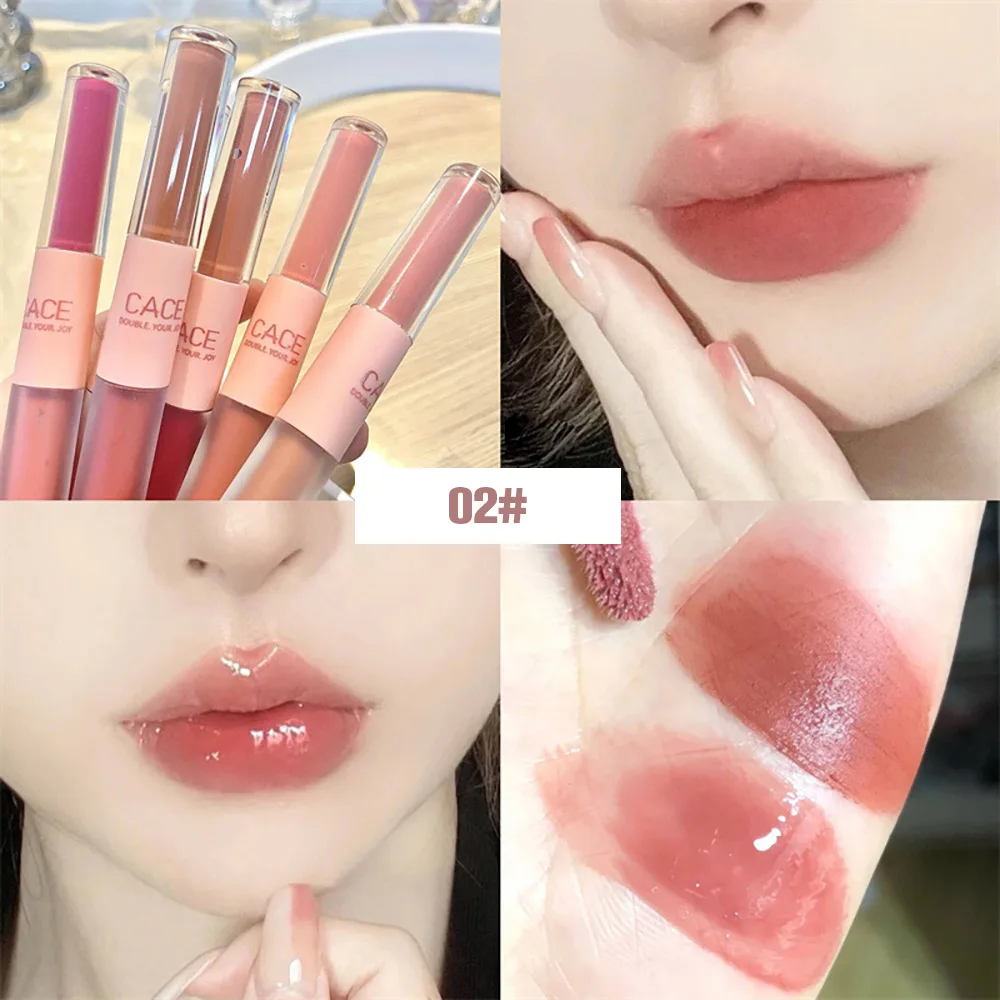 CACE Fun Double-ended Lip Glaze Low Saturation Matte Lip Mud Translucent Moist Easy to Color Mirror Lipstick 2