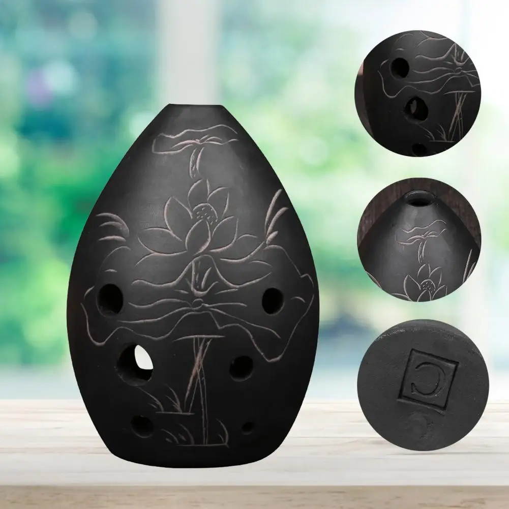 Vintage Lotus Print Kids Ocarina Xun 8 Holes C Tone Clay Professional Chinese Flute Ocarina Beginner
