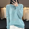 Women 100% Pure Merino Wool Sweater Round Collar Diamond Square Hollow Pullover Spring Autumn Basis Casual Warm Knitting Top 1