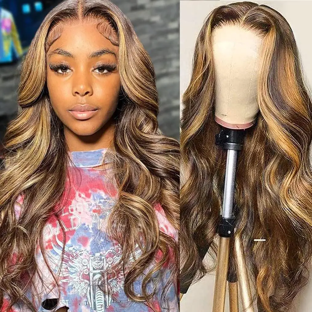 

4/27 Ombre Highlight Body Wave Wig 13x4 Lace Front Human Hair Wig 13X6 Lace Wigs For Black Women Preplucked With Baby Hair Wigs