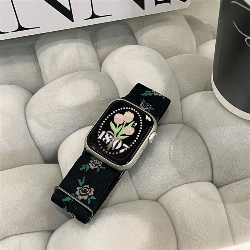 Apple Watch 밴드 용 나일론 자수 스트랩 45 44 40 49mm 41 42 38mm iWatch 시리즈 용 Correa 팔찌 9 7 8 3 6 Se Ultra2 Belt