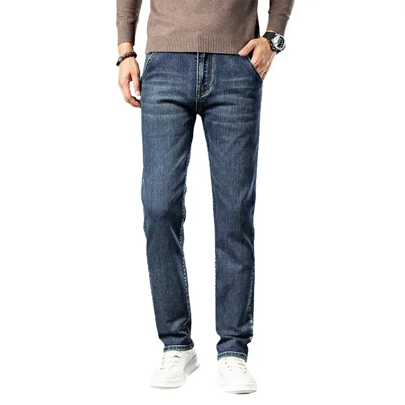 2024 Spring Autumn Clothing Youth Men's Slim Straight Jeans Simple Fashion Men's Fit Cotton Stretch Nostalgic Denim Jeans