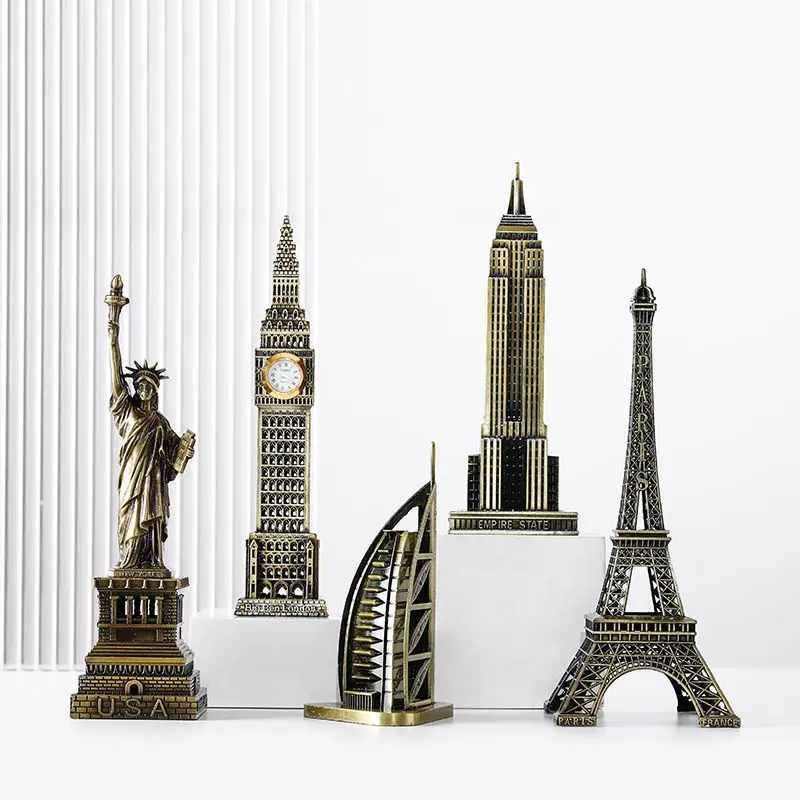 Ornament Crafts Miniature Figurines BJ02 Metal World Famous Building Architecture Model Statue Landmark Tourist Souvenir Home Office Decoration Desk Decoration