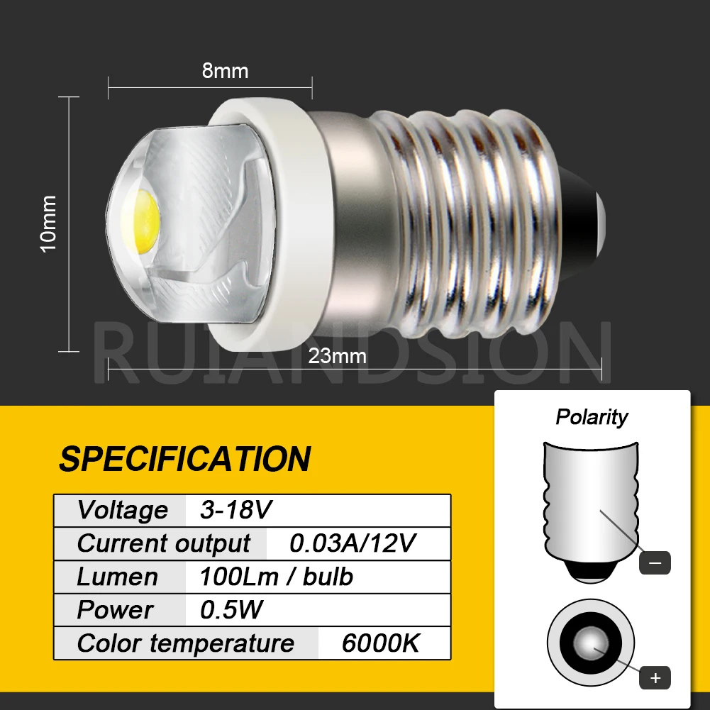 2개 LED 표시등 E10 0.5W DC 3V 4.5V 6V 12V 18V 24V 110V 220V 경고 신호 전구 기기 램프 따뜻한 백색