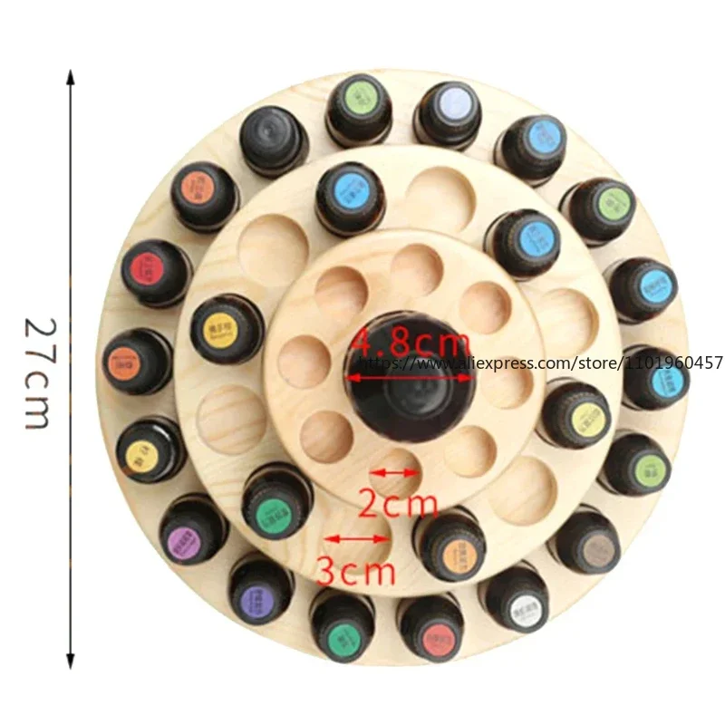39 Slots Three Layers Essential Oil Storage Box Circle Wooden Case Aromatherapy Organizer Solid Wood Display Stand 6