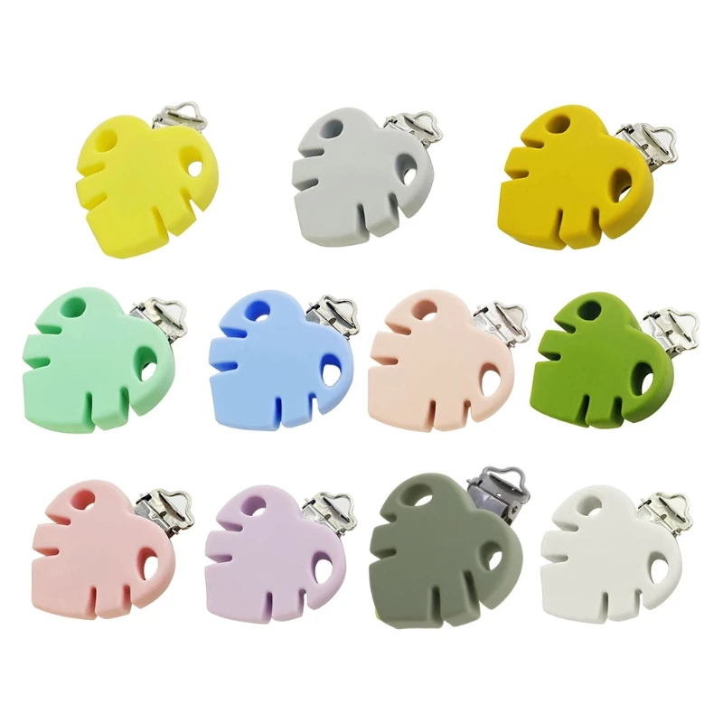 2 Pcs Leaf Pacifier Clips Silicone Baby Teether Clasp Holder 1560