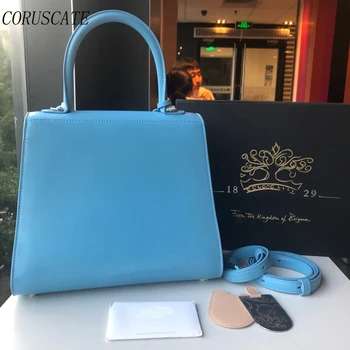 2023 High-End Lady's Bag, Made Of Blue Top Cowhide, Simple Style Clamshell Portable One Shoulder Casual Fashion Messenger Bag