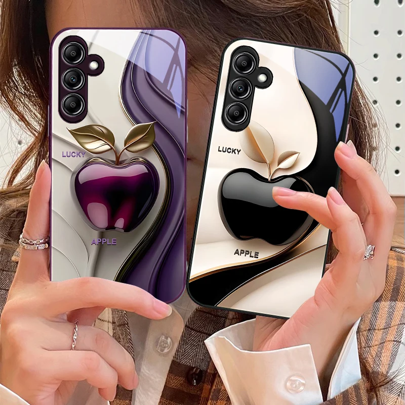 Sleek Black Apple Design Glass Phone Case
