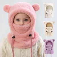 Chapeaux pour enfants de 3 à 14 ans, foulards de protection des oreilles en velours pour garçons en automne et en hiver, chapeaux une pièce 2