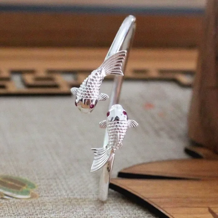 

Hot Street Fashion 999 Sterling Silver Adjustable Goldfish Bracelets Bangles for Women Party Wedding Jewelry Noble Holiday Gifts