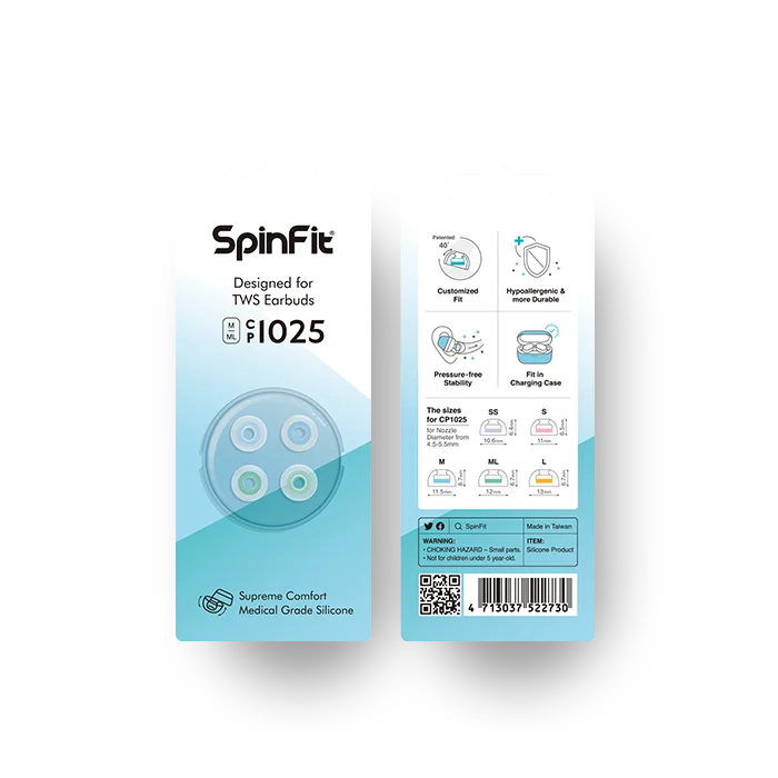 SpinFit CP1025 TWS Silicone Patented Ear Tips for True Wireless Earbuds