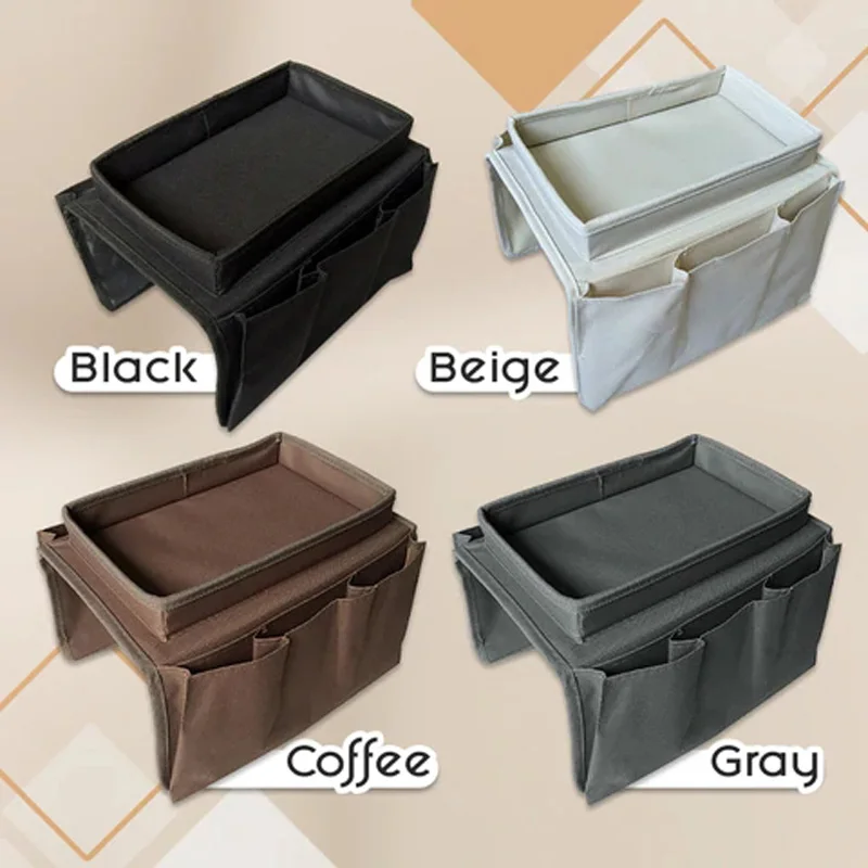 Sofa Armrest Organizer 4 Pockets And Cup Holder Tray Armchair Hanging Storage Bag to Organize Cell Phone Book Snacks TV Remote 5