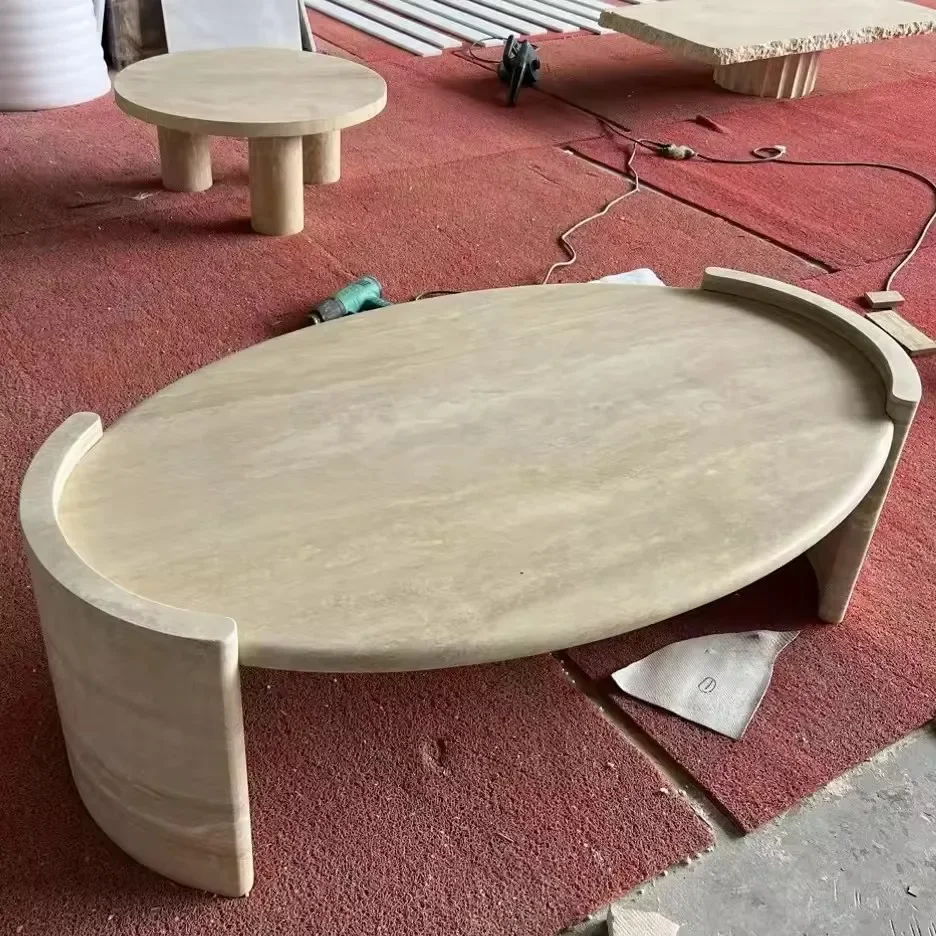 145x81x38CM/175x92x38CM Ellipse Marble Coffee Table Living Room Natural Marble Stone Travertine Cardin Oval Tables Furture