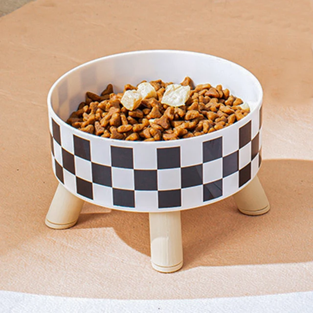 Pet cat and dog plastic bowl with polka dot checkerboard pattern, non-slip and easy to clean 4