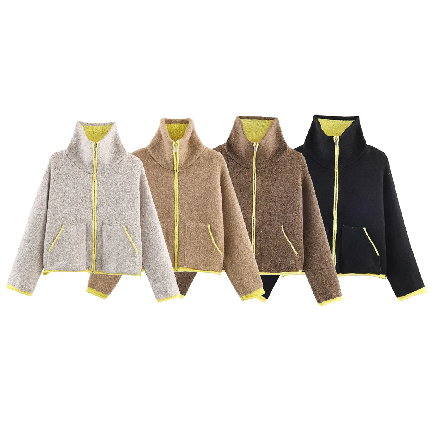 2025 Autumn Casual Jacket Coat Fashion Contrast Color Design Long Sleeve Zipper Jackets For Women Streetwear Casual Outerwear ﻿