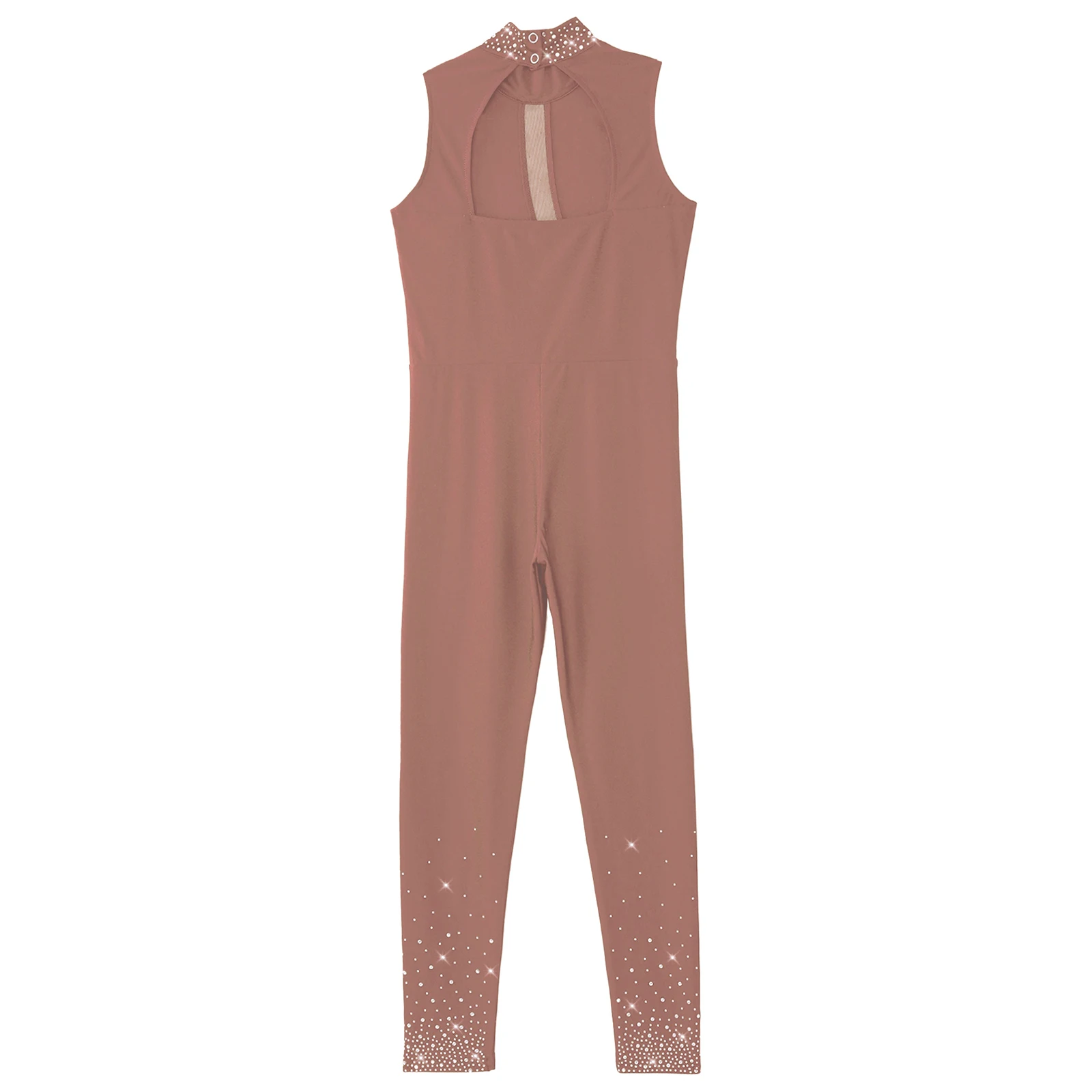 Girls Figure Skating Leotard Mock Neck Sheer Mesh Patchwork Sleeveless Cutout Back Dance Bodysuit for Gymnastics Ballet Leotard Dance Leotard