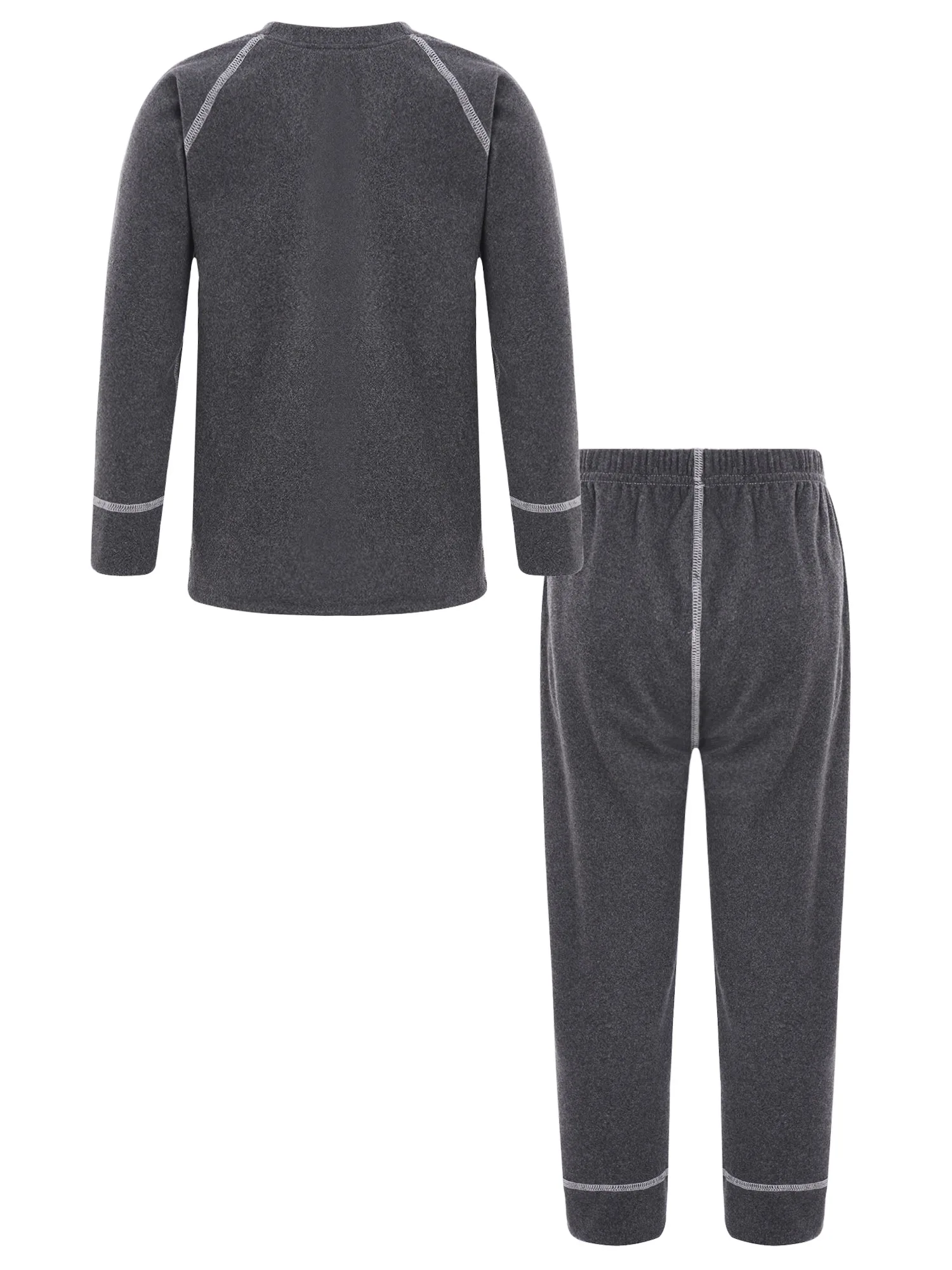 Winter Kids Boys Fleece Thermal Underwear Set Nightwear Warm Loungewear Letter Print Round Neck Long Sleeve Tops with Pants