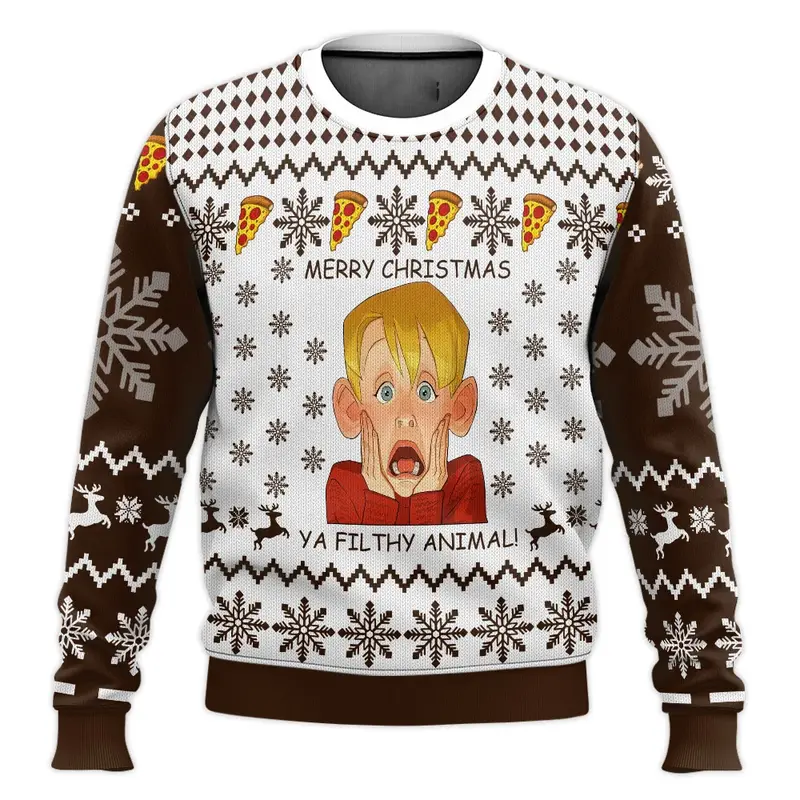 Merry Christmas alone at home Ugly Christmas sweater cartoon animation Men's pullover 2026 fashionable couple shirts Sweatshirt - Image 13