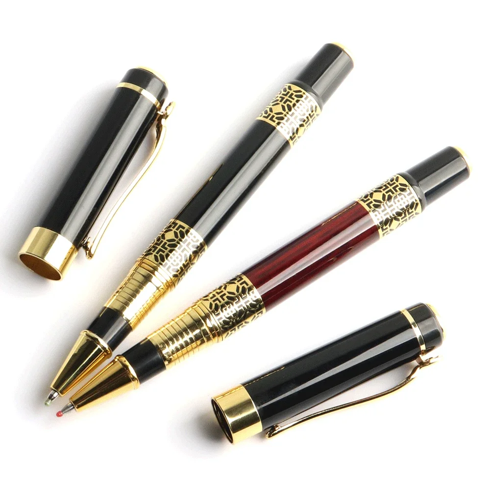 Roller Pen High Quality Hollow Out Sculpture Gel Pen Metal Golden Black Stationery Office School Supplies Writing Gel Pens 2