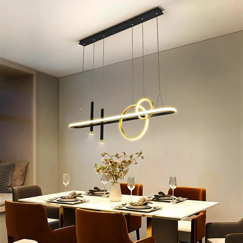 

Led Ceiling Chandelier For Dining Table Living Room Kitchen Bar Home Decoration Fixture Aluminum Black Gold Ring Pendant Lights