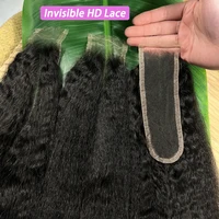 2x6 HD Lace Closure Kinky Straight Human Hair Preplucked Bleached Knots Invisible Lace Natural Color 100% Unprocessed Raw Hair 1
