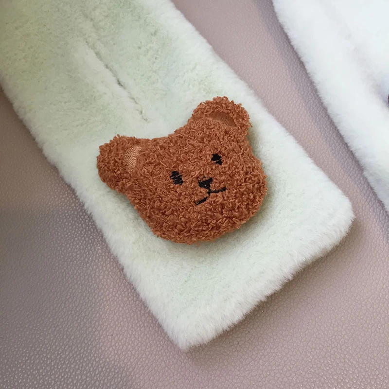 Cartoon Bear Baby Plush Scarf Winter Faux Rabbit Fur Thick Cross Scarves Cute Korean Kids Boys Girls Warm Neckerchief