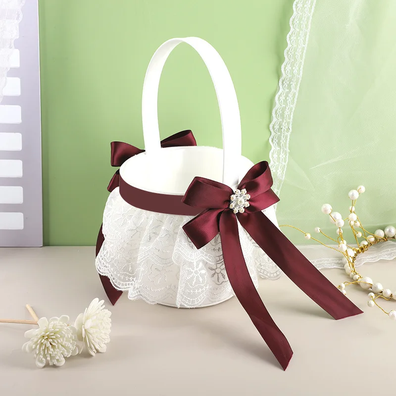 

Бесплатная доставка, персонализированная Свадебная двухслойная кружевная лента, украшение с бриллиантами, корзина с бантом и цветами, минималистичный стиль, на заказ