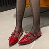 Red Footwear Shallow Flats Shoes For Women Pointed Toe Female Butterfly-Knot Fashion T-Strap Ladies Mary Janes Flats Shoes 5