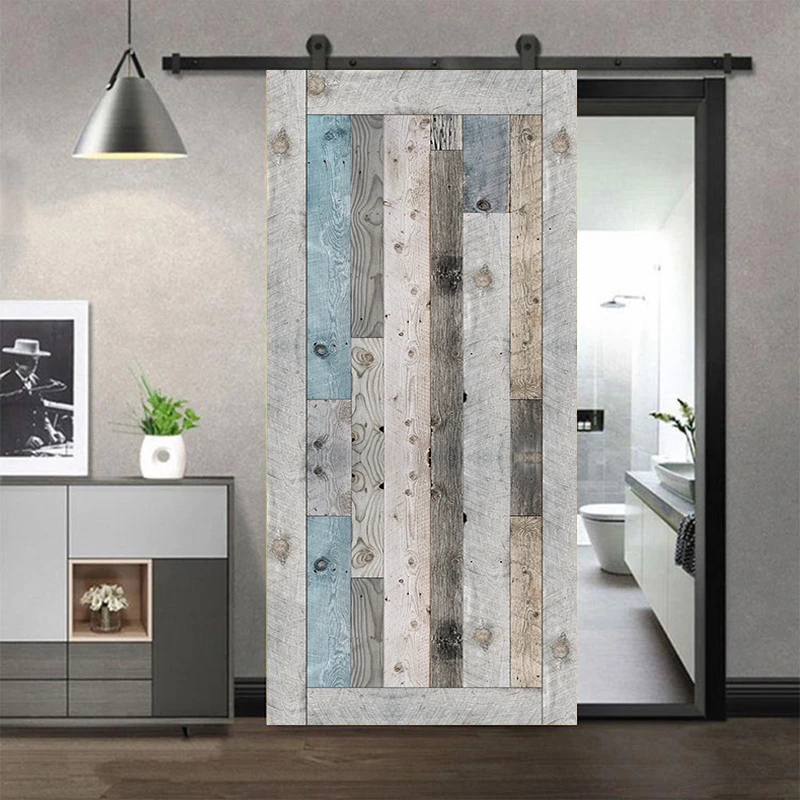 멀티 스타일 3D 문짝 스티커, 자체 접착 PVC 포스터, 나뭇결 문짝 커버 스티커, 아파트 홈 문짝 냉장고 아트 벽화 장식