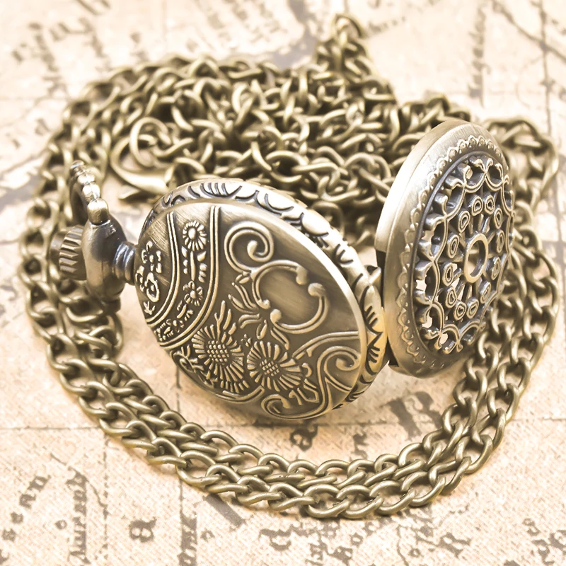 Bronze Delicate Compact Love Spider Web Clamshell Pocket Watch Necklace Small Pocket Watch Gift Pocket Cheap Children's Toys