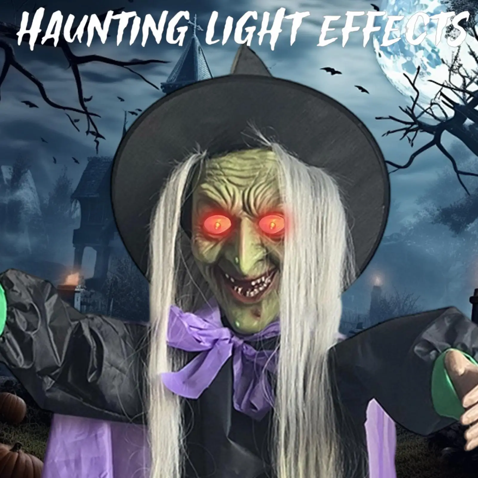 Halloween Flying Witch Decor Flying Witch Decoration with Terrifying Sounds & Lights Large Hovering Witch Prop with Glowing Eyes