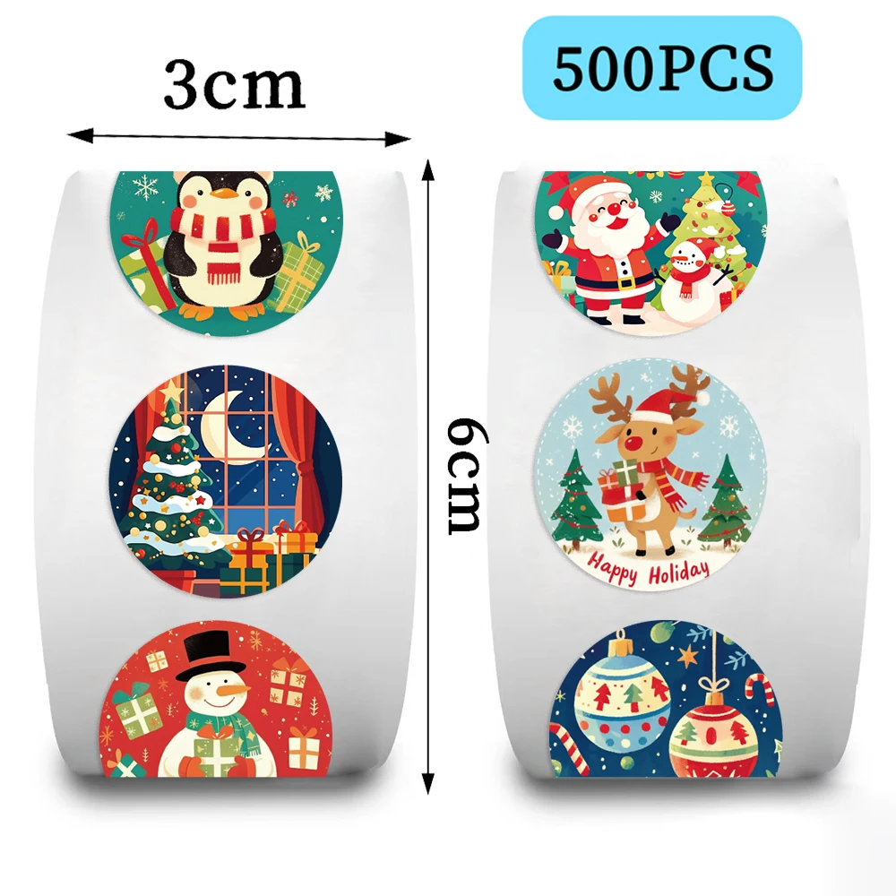 500PCS New Christmas Stickers Roll Small Children Stickers Cute Kawaii Cartoon Packaging Stickers Photocard Decor Lables for Kid 3