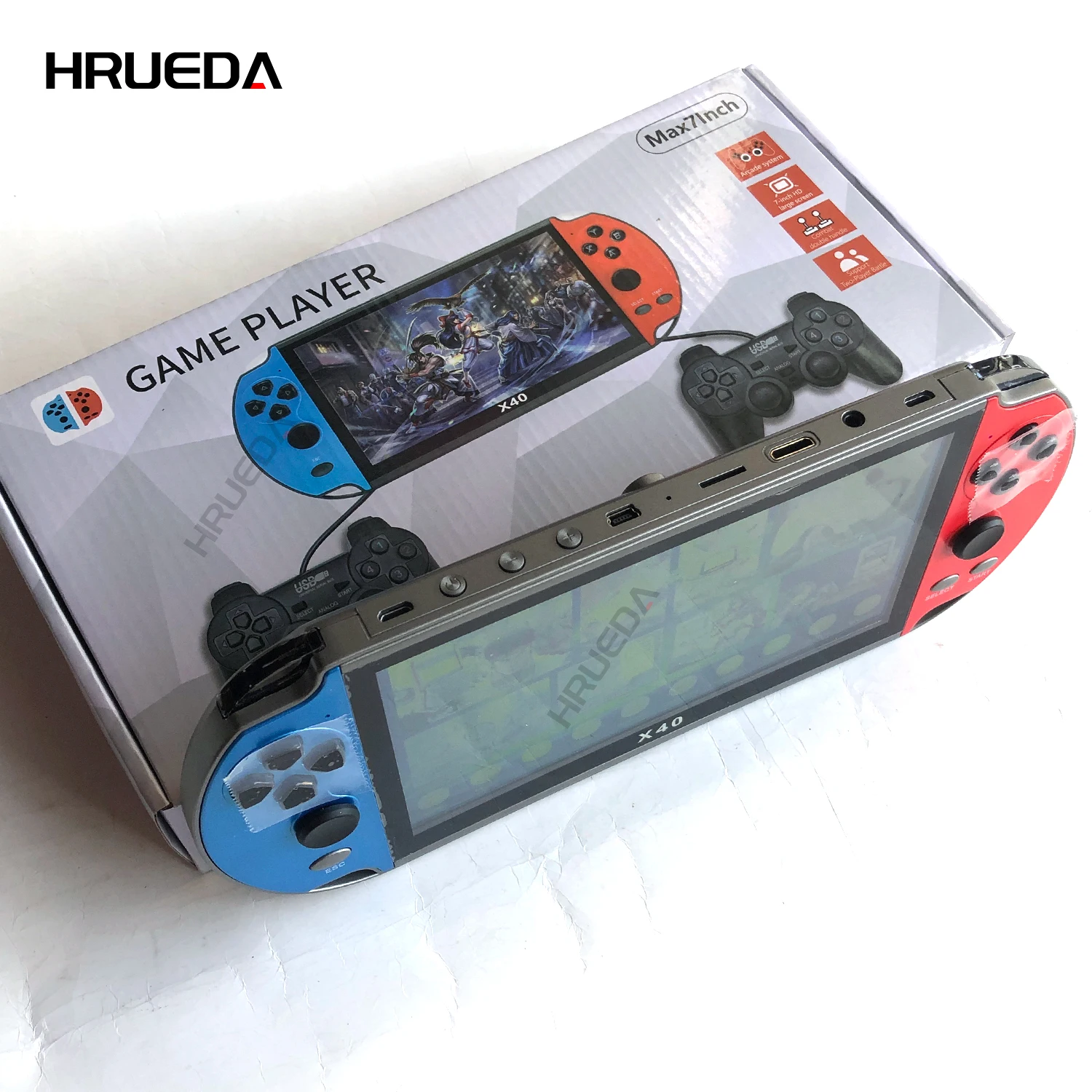 X40レトロビデオゲームコンソール,統合された7インチHD画面,16GB,2つの