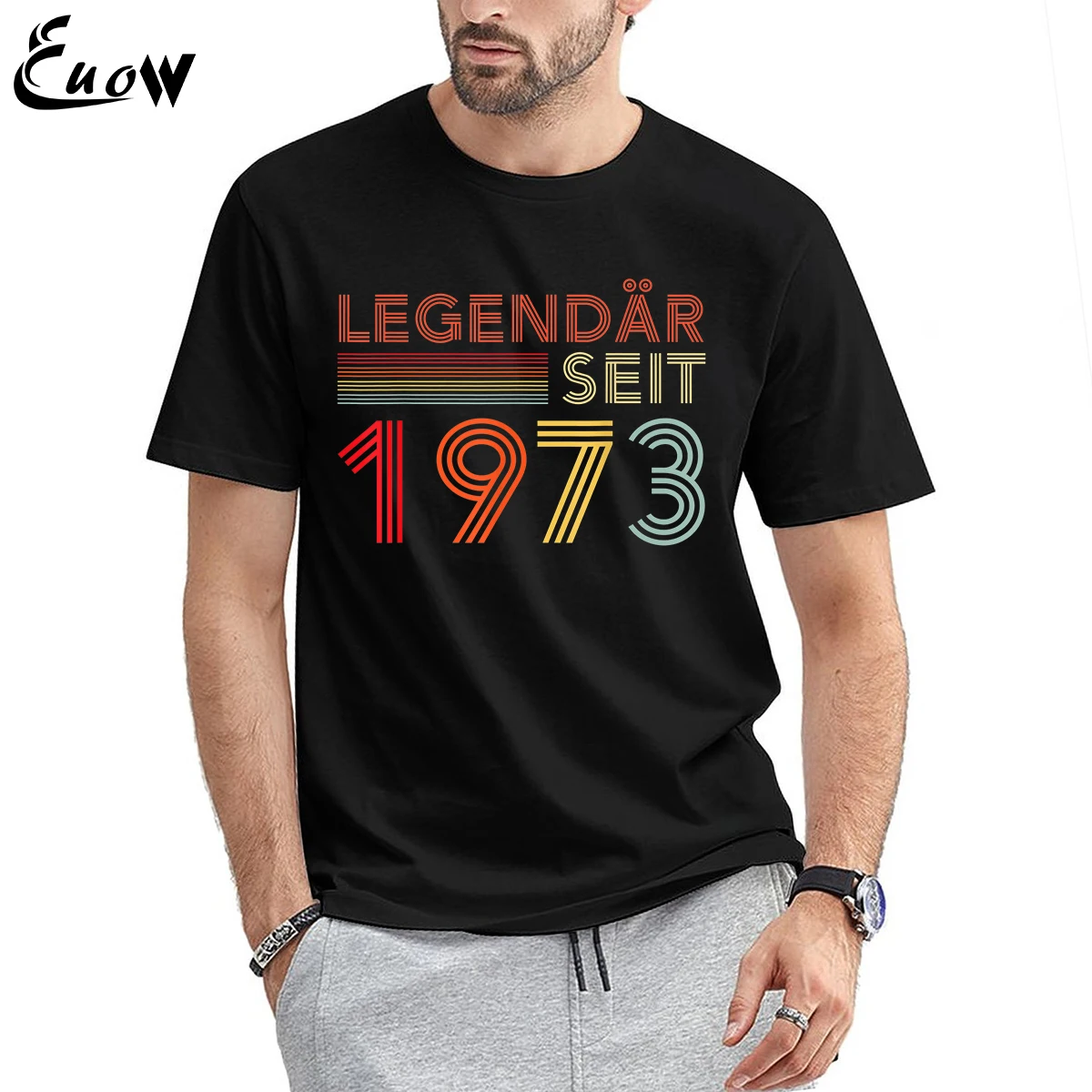 

Euow 100% Cotton 1973 Birthday Man 50 Years Decoration Funny 50s 50th Birthday Gift Printed T-shirt Men Clothing Luxury Tee